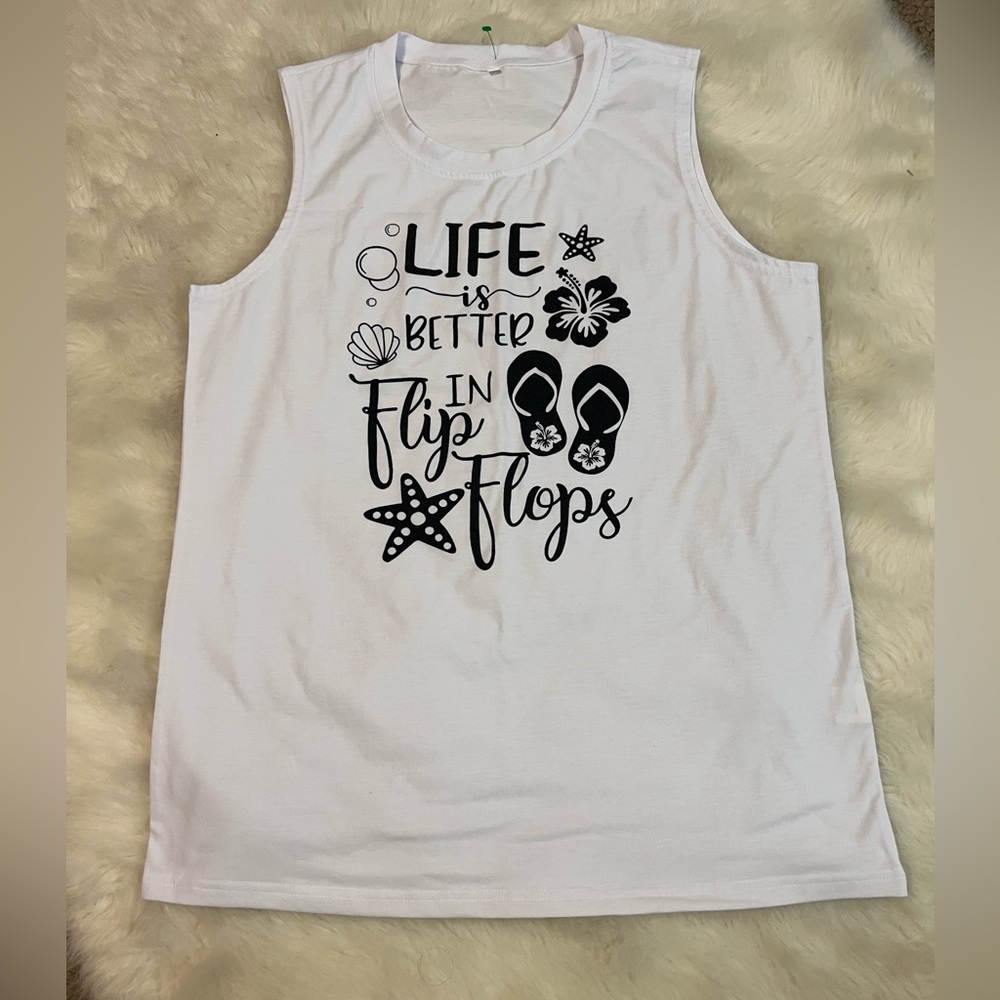 White xl sleeveless graphic tee 0322
